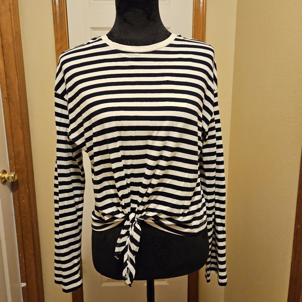 Blue & White Striped Long Sleeve Shirt